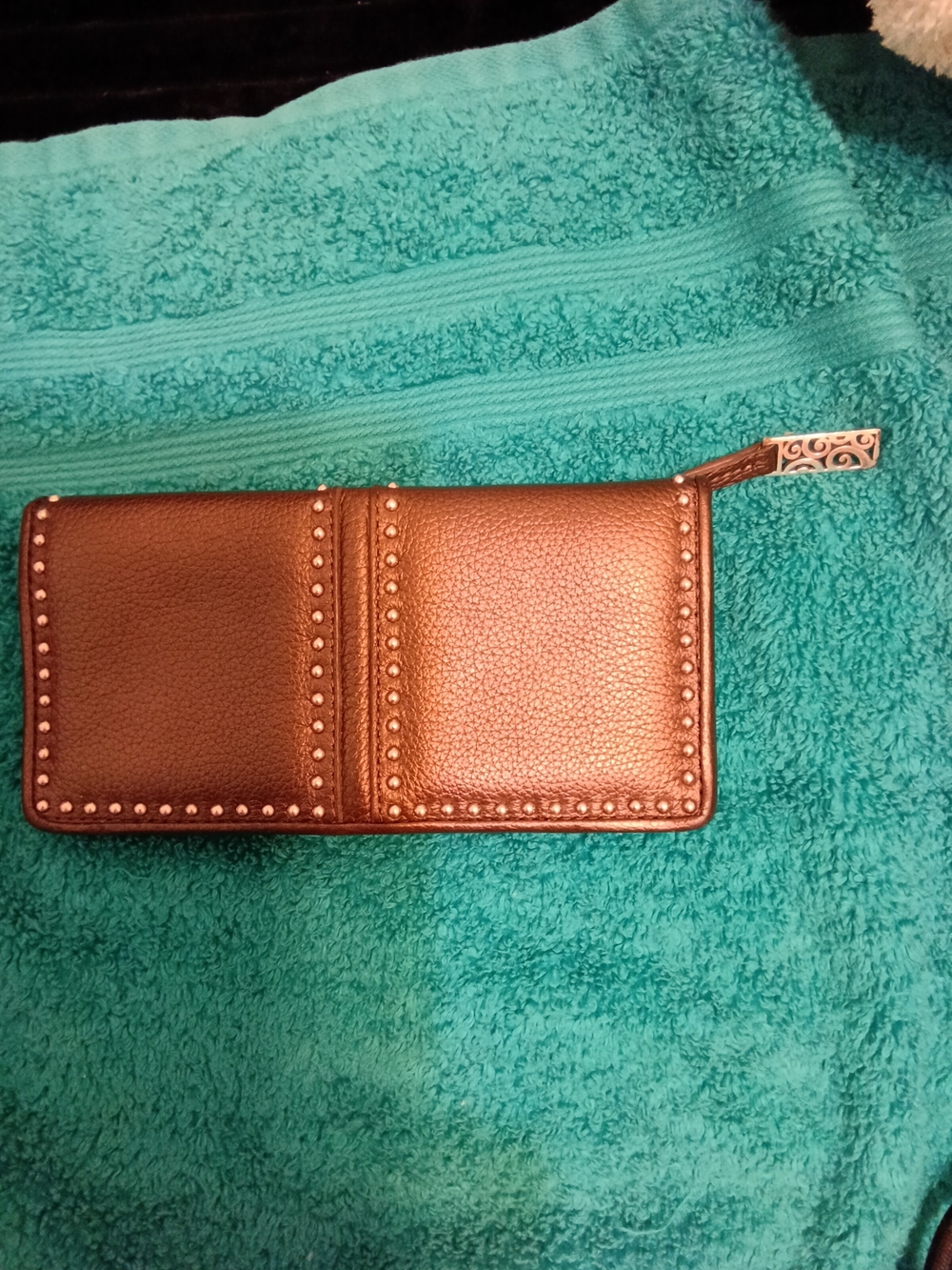 Brighton Pretty Tough Olive Studded Leather Zip Wallet - Classic RFID